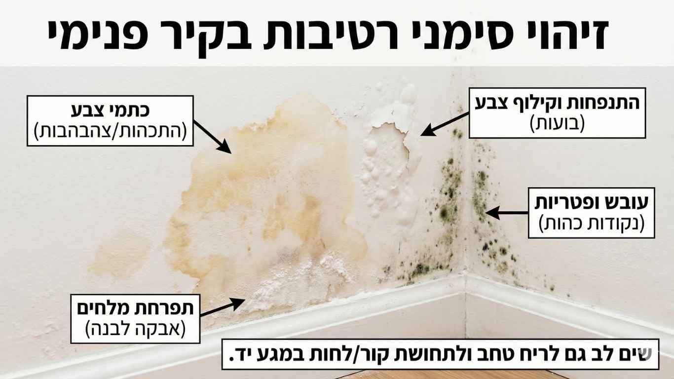 זיהוי סימני רטיבות בקיר פנימי זיהוי סימני רטיבות בקיר פנימי